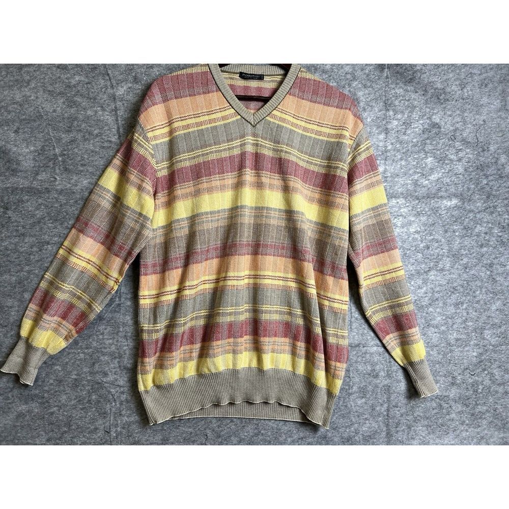 Vintage Point Of Italy Made Sweater Color Block Cosby Mens XL V- Neck‎ Retro